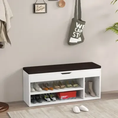 Lavice na boty se sedadlem a úložným prostorem 104 x 30 x 48 cm Šatní lavice na boty dřevo šedá