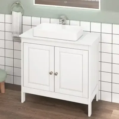 Dřezová spodní skříňka koupelnová skříňka se 2 dvířky a nastavitelnou policí rovné nohy bílá 60 x 30 x 60 cm