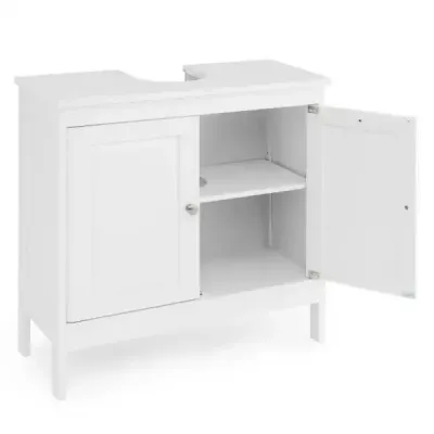 Dřezová spodní skříňka koupelnová skříňka se 2 dvířky a nastavitelnou policí rovné nohy bílá 60 x 30 x 60 cm