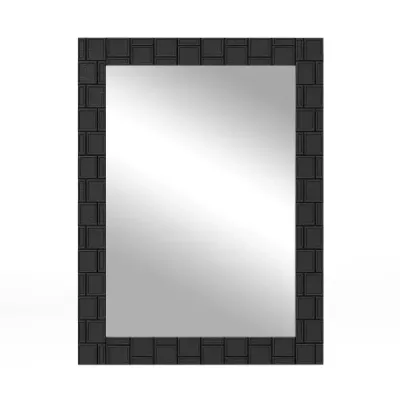 Nástěnné zrcadlo 80 x 60 cm z kaučukovníku s masivním dřevěným rámem, koupelnové zrcadlo, kosmetické zrcadlo, černá