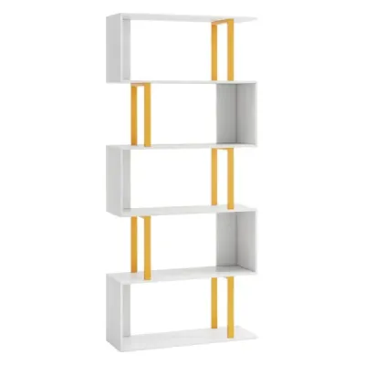 Bílý regál Stojící police s 5 úrovněmi Volně stojící kancelářská police ve tvaru S 70 x 24 x 157 cm