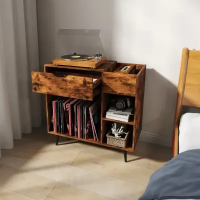 Stojan na gramofony Skříň na gramofon se zásuvkou a USB a typ C 79,5 x 40 x 79 cm Rustikální hnědá