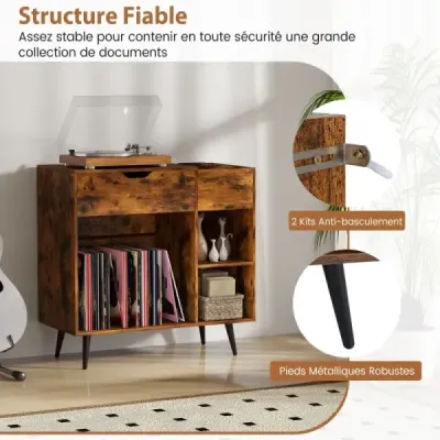 Stojan na gramofony Skříň na gramofon se zásuvkou a USB a typ C 79,5 x 40 x 79 cm Rustikální hnědá