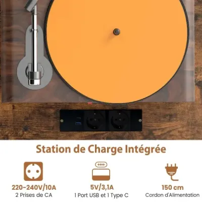Stojan na gramofony Skříň na gramofon se zásuvkou a USB a typ C 79,5 x 40 x 79 cm Rustikální hnědá