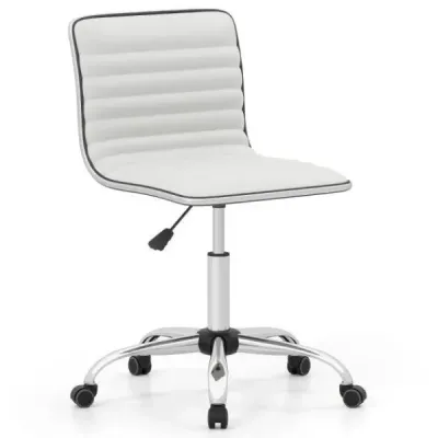 Ergonomická kancelářská židle bez područek Čalouněná otočná židle Kancelářská židle s kolečky Bílá