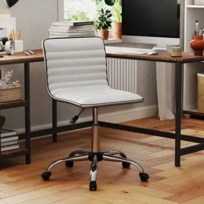 Ergonomická kancelářská židle bez područek Čalouněná otočná židle Kancelářská židle s kolečky Bílá