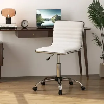 Ergonomická kancelářská židle bez područek Čalouněná otočná židle Kancelářská židle s kolečky Bílá