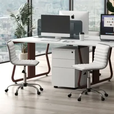 Ergonomická kancelářská židle bez područek Čalouněná otočná židle Kancelářská židle s kolečky Bílá