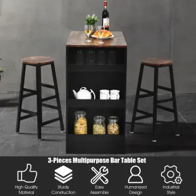 Kuchyňský stůl se 2 taburety Prostorově úsporný bistro stůl Pultový stůl Jídelní stůl set Barový stůl