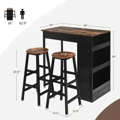 Kuchyňský stůl se 2 taburety Prostorově úsporný bistro stůl Pultový stůl Jídelní stůl set Barový stůl