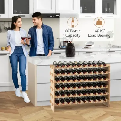 Stohovatelný modulární stojan na víno pro 60 lahví Šestipatrový stojan na lahve pro sbírky vín Příroda