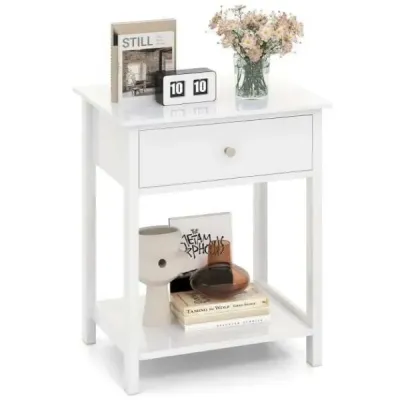 Noční stolek se zásuvkou a otevřenou policí Noční stolek Noční skříňka Noční konzola Bílá