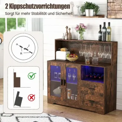Kuchyňská skříňka/bufet s otevřenými přihrádkami, zásuvkou a LED osvětlením, 120 x 40 x 115,5 cm, hnědá