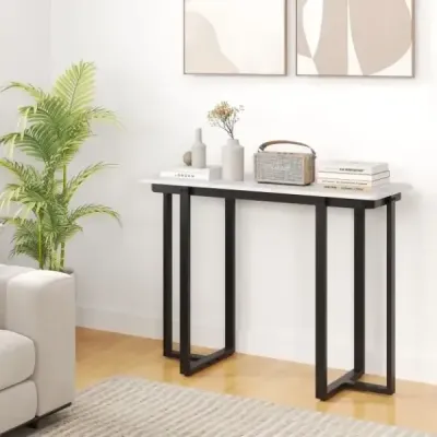 Konzolový stolek úzký moderní předsíňový stolek s mramorovým vzhledem 107 x 40 x 79,5 cm černý