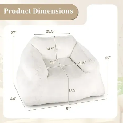 Křeslo Beanbag Podlahové křeslo se sametovým potahem a protiskluzovou základnou Čalouněná podlahová pohovka do obývacího pokoje 129 x 111 x 69 cm Béžová barva