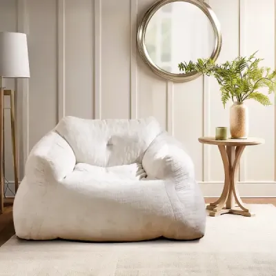 Křeslo Beanbag Podlahové křeslo se sametovým potahem a protiskluzovou základnou Čalouněná podlahová pohovka do obývacího pokoje 129 x 111 x 69 cm Béžová barva