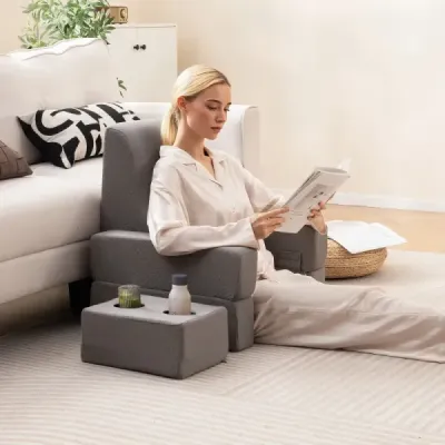 Polštářek na čtení na postel a pohovku Polštářek na knihu s držákem na kelímek Ergonomický zádový polštářek Šedý