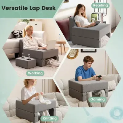 Polštářek na čtení na postel a pohovku Polštářek na knihu s držákem na kelímek Ergonomický zádový polštářek Šedý