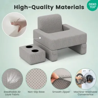 Polštářek na čtení na postel a pohovku Polštářek na knihu s držákem na kelímek Ergonomický zádový polštářek Šedý