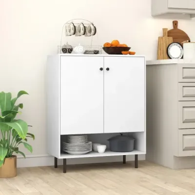 Příborník Dřevěná komoda s nastavitelnými policemi a 2 dvířky Příborník bufetová skříňka Kuchyňská skříňka 75 x 35 x 95 cm Bílá barva