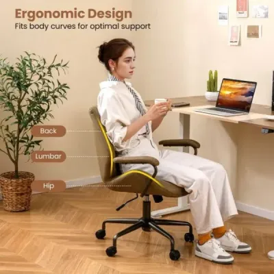 Ergonomická kancelářská židle, otočná, s polstrovanými područkami, počítačová židle, olivově zelená