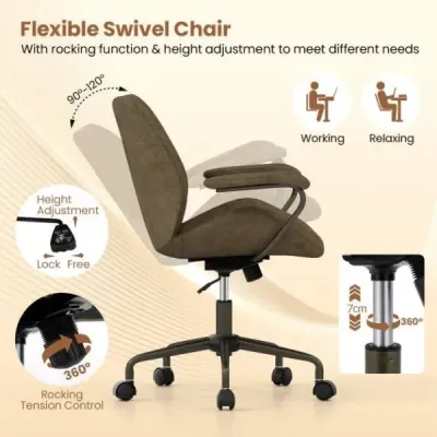 Ergonomická kancelářská židle, otočná, s polstrovanými područkami, počítačová židle, olivově zelená