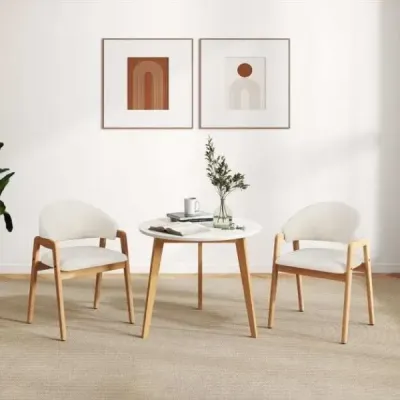 Sada 2 moderních jídelních židlí, kuchyňských židlí s čalouněným sedákem a ergonomickým opěradlem, bílé barvy