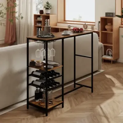 Kuchyňský barový stůl s odkládacími přihrádkami & stojany na víno & držáky na sklenice Kuchyňský pult Barový pult