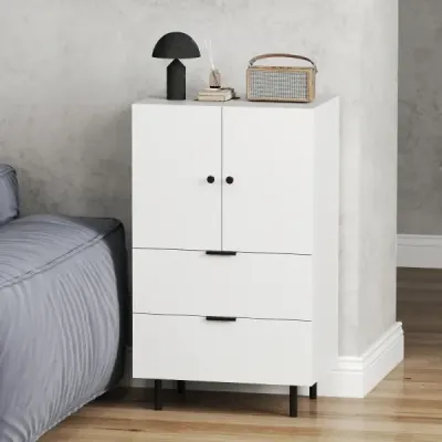 Příborník dřevo s kovovými nohami Bufetová skříňka Servírovací skříňka se zásuvkami a dvířky 60 x 41,5 x 102 cm Bílý