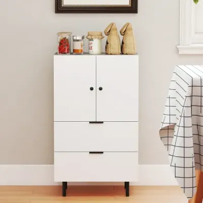 Příborník dřevo s kovovými nohami Bufetová skříňka Servírovací skříňka se zásuvkami a dvířky 60 x 41,5 x 102 cm Bílý