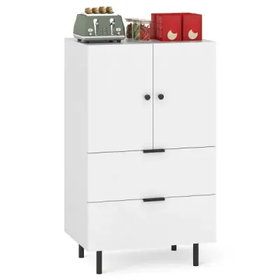 Příborník dřevo s kovovými nohami Bufetová skříňka Servírovací skříňka se zásuvkami a dvířky 60 x 41,5 x 102 cm Bílý