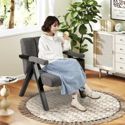 Čalouněné křeslo s područkami a křeslo s kovovým rámem Moderní rozkládací křeslo Relaxační křeslo Grey