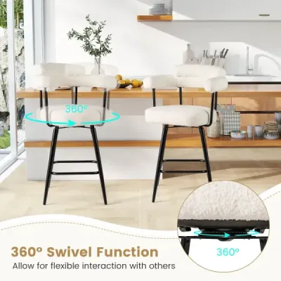 Sada 2 barových židlí Čalouněná barová židle Otočný sedák o 360° Bistro stolička Bílá barva