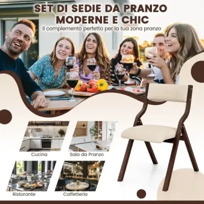 Sada 2 jídelních židlí s čalouněnými sedáky a rámem z masivního dřeva, skládací židle, hnědá