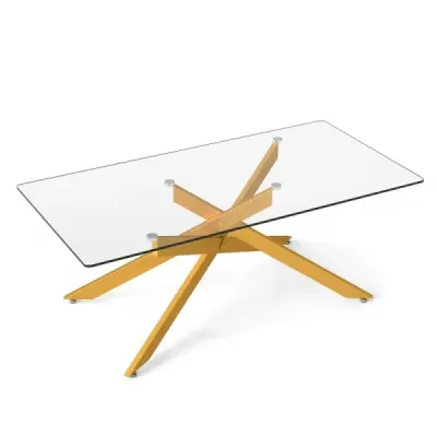 Konferenční stolek z tvrzeného skla, obdélníkový skleněný stůl, moderní konferenční stolek, 120 x 60 x 45,5 cm, zlatý