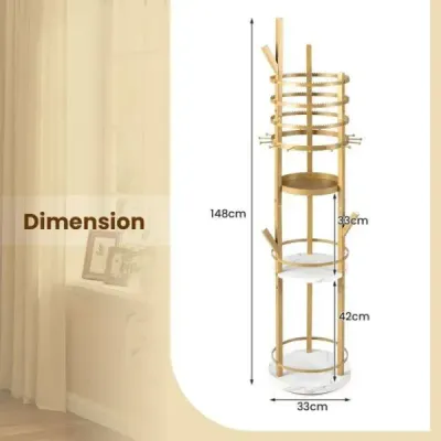 Stojan na šperky – otočný držák na náušnice a náhrdelníky s možností otáčení o 360°, se 3 policemi, zlatý
