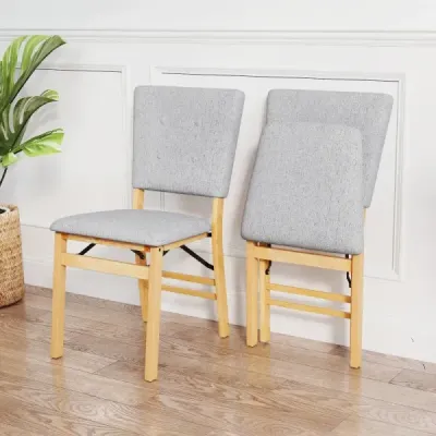 Sada 2 skládacích jídelních židlí bez područek s čalouněným sedákem šedé barvy