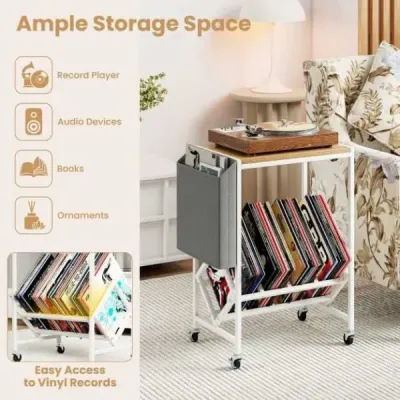 Stojan na přehrávač vinylových desek Vinyl record table with vinyl storage & magazine holder Příroda