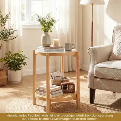 Konferenční stolek v boho stylu se skleněnou deskou a ratanovou policí, odkládací stolek 47,5 x 47,5 x 58 cm, přírodní