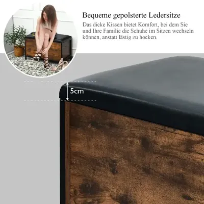 Botník s úložným prostorem a polstrovaným sedákem, úložná truhla, nosnost až 150 kg, rustikálně hnědá.