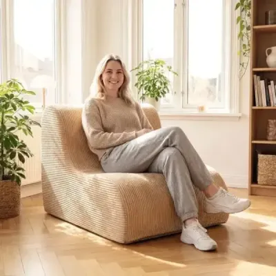 Sedací vak, křeslo, zakřivená pohovka, pohodlné křeslo se sedacím vakem s potahem