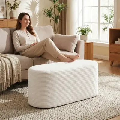 Čalouněná ottomanová lavice 120 cm Moderní taburet na nohy postele s manšestrovou látkou a vysoce hustou pěnou Béžová