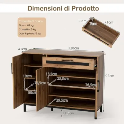 120 cm bufetová skříň Sideboard přídavná skříň dřevěná velká venkovská skříň úložná skříň přírodní