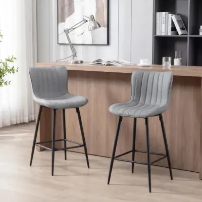 Barové židle, sada 2 ks, vysoké kuchyňské židle s ergonomickým opěradlem, čalouněné sedáky, šedé