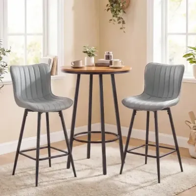 Barové židle, sada 2 ks, vysoké kuchyňské židle s ergonomickým opěradlem, čalouněné sedáky, šedé