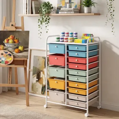 Vozík s 15 stohovatelnými zásuvkami a úchyty – zásuvkový vozík 63 x 38 x 96 cm Macaron