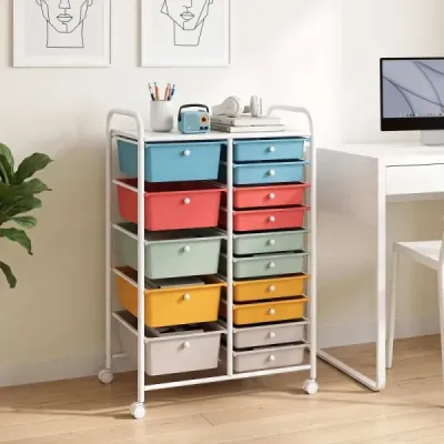 Vozík s 15 stohovatelnými zásuvkami a úchyty – zásuvkový vozík 63 x 38 x 96 cm Macaron