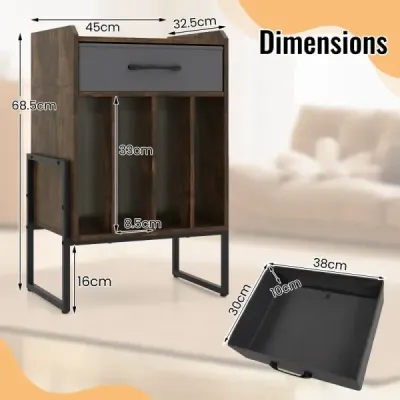 Stojan na gramofon, polička na desky se 4 přihrádkami, pojme až 160 alb, vinylová skříňka do obývacího pokoje, hnědá