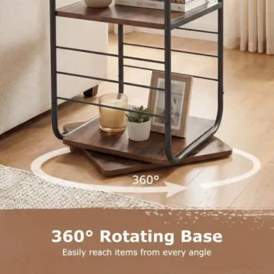 4patrová otočná knihovna 360° otočná knihovna s kovovým rámem Rustikální hnědá