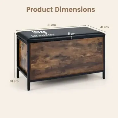 Úložná truhla – průmyslová lavice na boty s polstrovaným sedákem z umělé kůže – rustikální hnědá